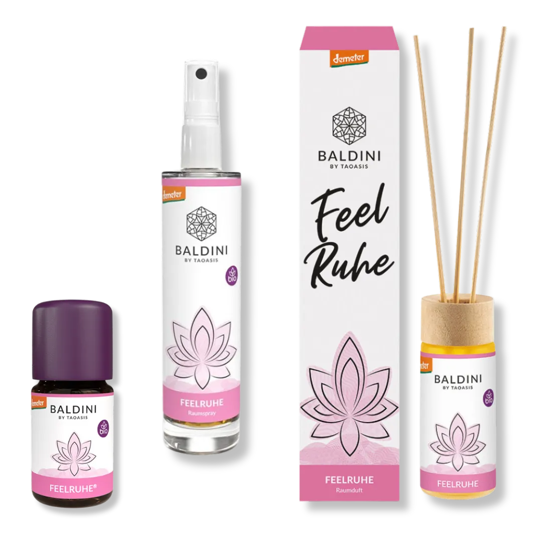 Baldini Feelruhe Duftkomposition: ätherisches Öl, Raumspray und Raumduft-Set, für Gelassenheit.