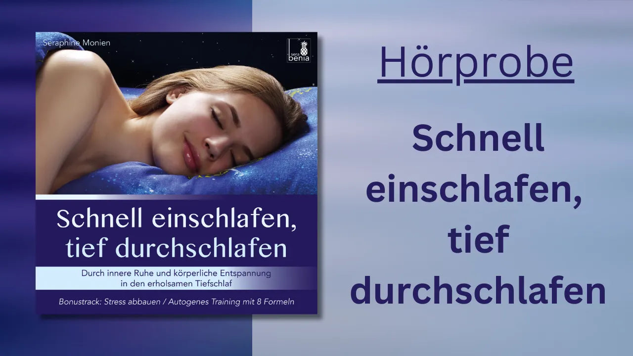 Coverbild Schnell einschlafen, tief durchschlafen von Seraphine Monien mit schlafender Frau. Innere Ruhe für erholsamen Tiefschlaf.