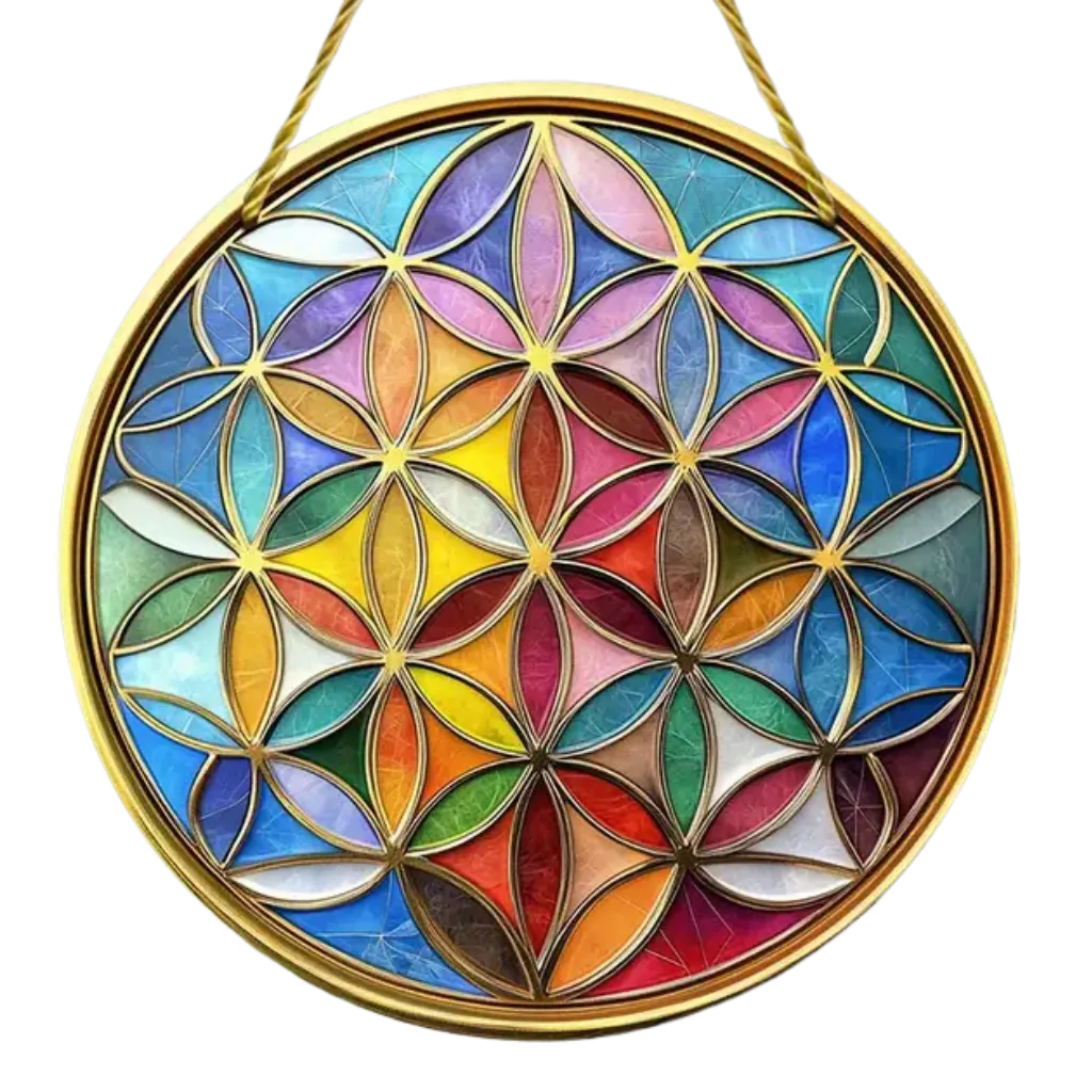 Kunstvoller Sonnenfänger "Blume des Lebens" aus Acryl, ein dekorativer Lichtblick mit tiefer Wirkung für dein Zuhause.